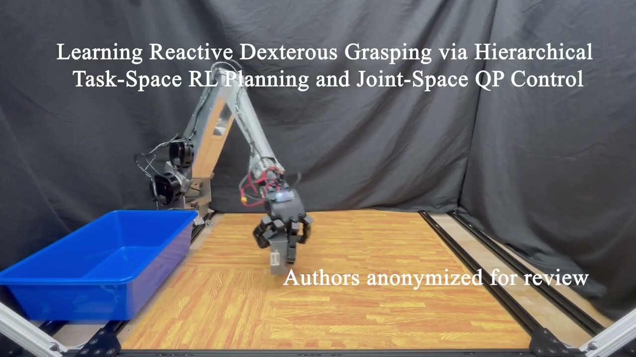 Preview of Learning Reactive Dexterous Grasping via Hierarchical Task-Space RL Planning and Joint-Space QP Control